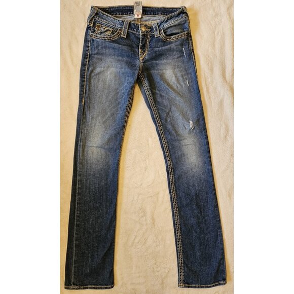 True Religion Jeans Women 29 Straight Leg Low Rise Denim Thick Stitch 29Wx33L - Picture 1 of 14